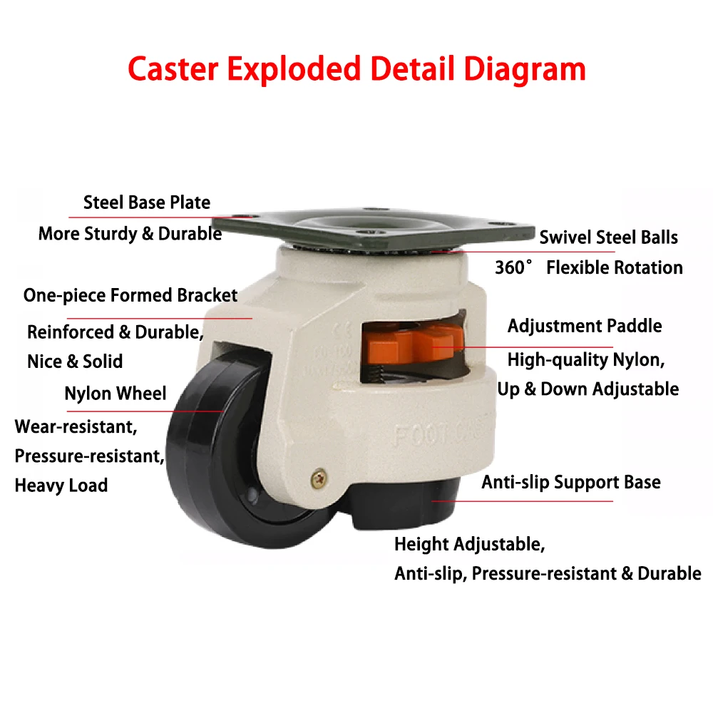 Adjustable Height Heavy Duty Fuma Leveling Caster Wheel Anti-slip Industrial Castors For Machine Table Furniture Load 25-1000KG