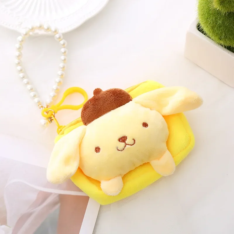 10 cm Sanrio Kuromi Cinnamoroll Melody Doll Plüschtasche Schlüsselanhänger Pom Pom Purin Geldbörse Niedliche Geldbörse Anhänger Geschenke für Mädchen