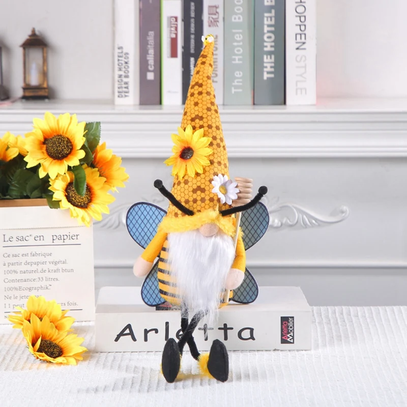 Bumblebee Gnome With Hanging Legs, Spring And Summer Sunflower Bee Gnome For Home Kitchen Shelf