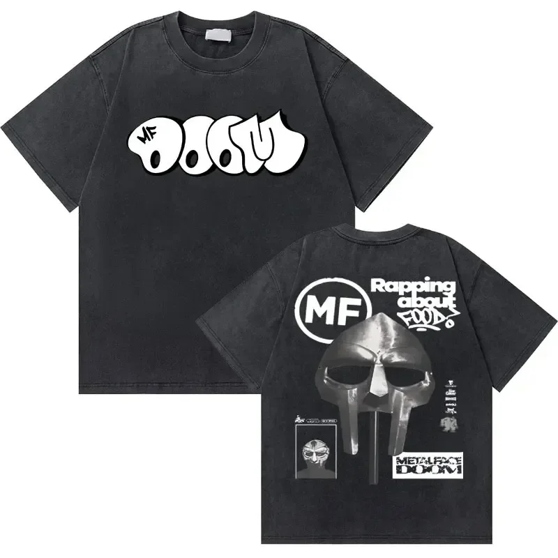 مغني الراب Mf Doom MM الغذاء يوم القيامة الجرافيك تي شيرت الرجال النساء الهيب هوب الراب غسلها Vintage التي شيرت الذكور موضة كول القطن تي شيرت