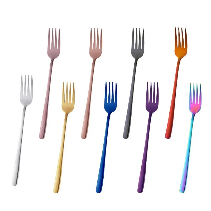 Tenedor de cena de mango largo de acero inoxidable, 8 colores, tenedor de arco iris coreano, vajilla para Hotel, restaurante, suministros para