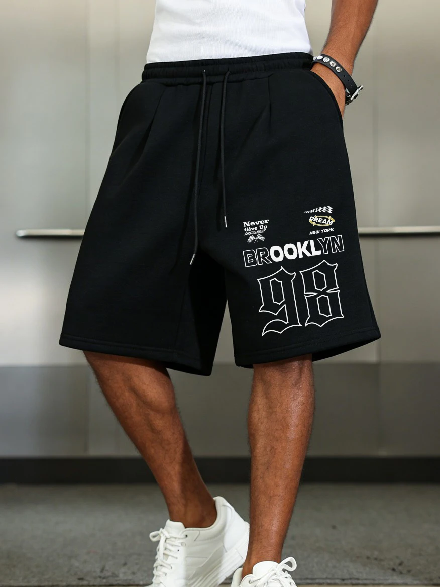 Brooklyn New York 98 Pants Mens Basics High Waisted Wide Knee Length Shorts Summer Oversized Shorts Casual Pocket Men'S Clothes