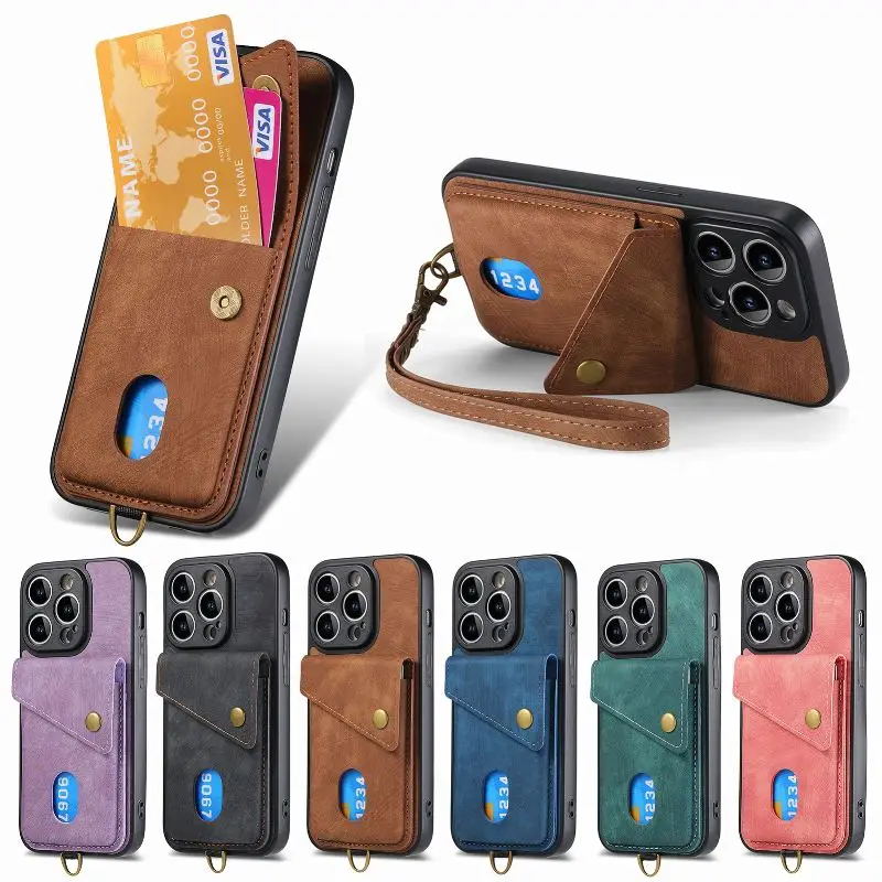 

Flip Wallet Card Lanyard Phone Case For VIVO X90 X60 V25 Y55 Y53s Y30 Y35 Y75 Y21 T1X IQOO 11 U1X Magnetic Car Holder Back Cover