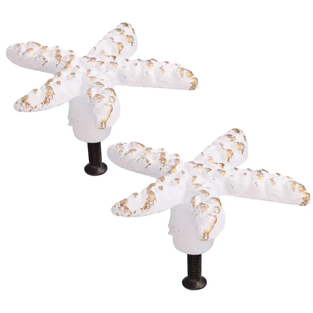 2Pcs Sea Star Iron Knobs Vintage Drawer Pulls Retro Mediterranean Cabinet Handles Ocean Theme Wardrobe Furniture Pulls