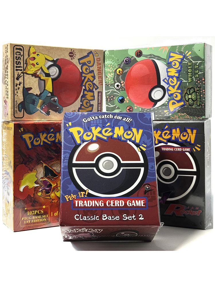 PKM Komplettset 1. Edition Basis-Set Basis-Set 2 Fossil Dschungel Team Rocket DIY Proxy Alte Spielkarten PTCG Sammlung Spielzeug Geschenkkarten