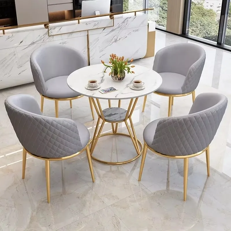Modern Simple Cafe Furniture Rock Plate Table Leather Chair Business Negotiation Table and Chair Combination