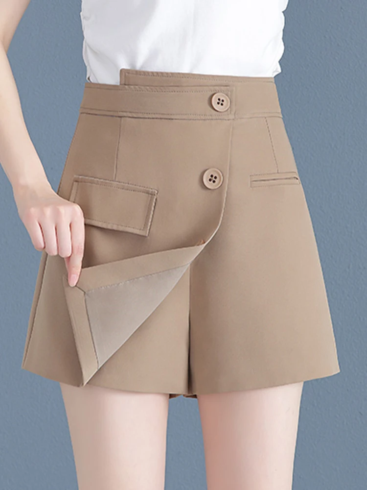 

Модные летние тонкие брюки-юбка А-силуэта с высокой талией и широкими штанинами для женщин, в корейском стиле, для повседневной носки, короткая верхняя одежда