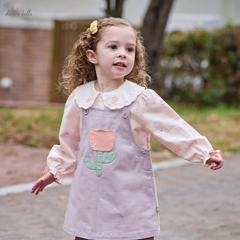 

Dave Bella Children's Dress 2025 New Spring Gentle Sweet Cute Girl's Purple Princess Dress Party Casual Outdoor DB1250875