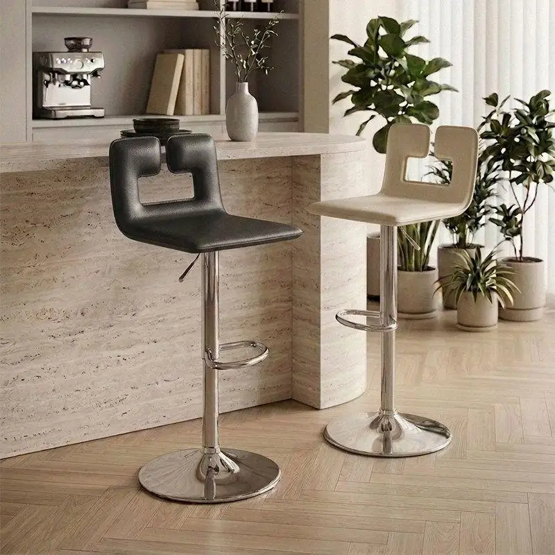 Household bar chair liftable rotating saddle leather metal wrought iron high stool island chair