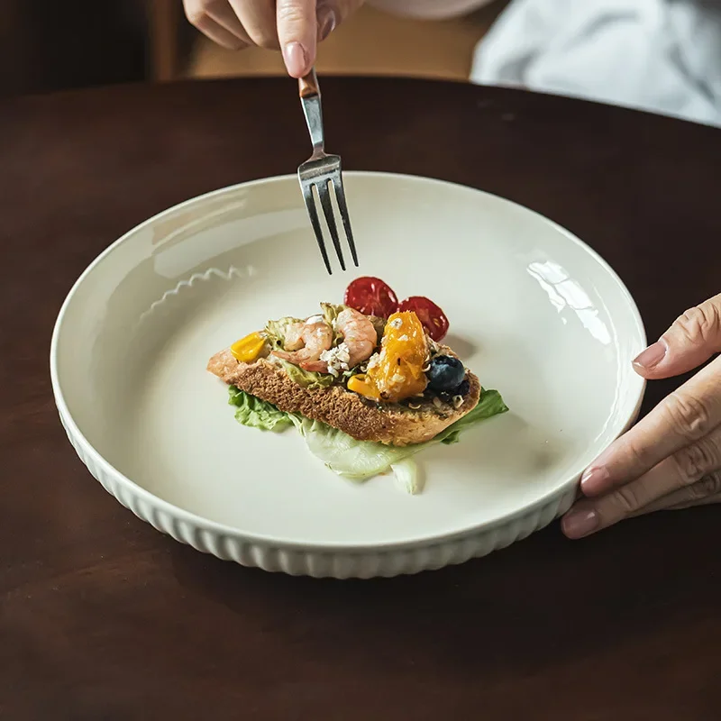 

Embossed Plate Full of Design, Retro Dessert Simple Household Western Food, Steak Meal Tableware