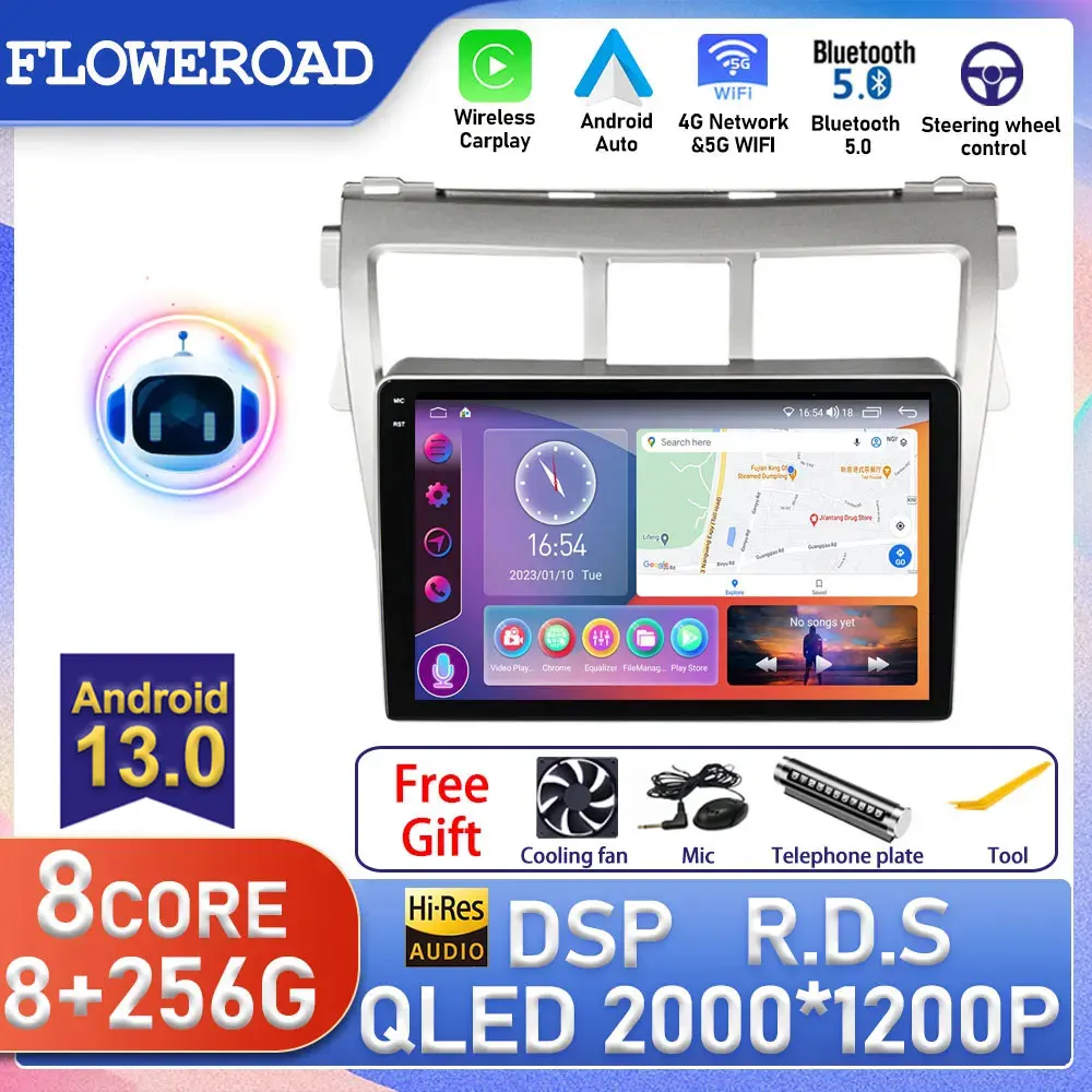 

9 Inch Android Auto For Toyota Vios Yaris 2007 2008 - 2012 Car Stereo Radio Multimedia Video Player Carplay GPS Navigation 2 Din