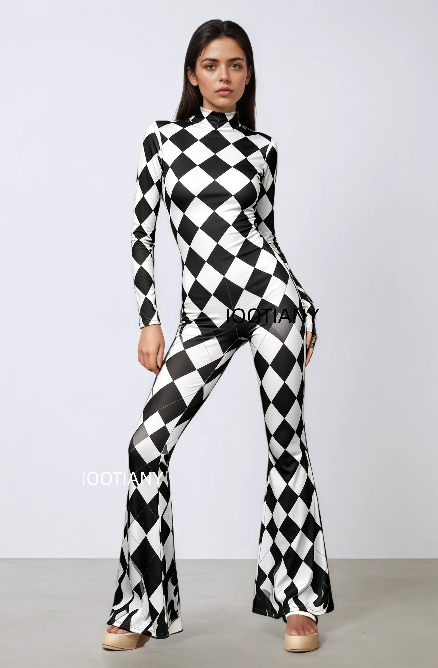 Damen Retro Skinny Flared Bell Bottom Jumpsuit, königlicher Bühnen-Performance-Bodysuit, Leoparden-Club-Cosplay-Show-Outfit – Detail 5