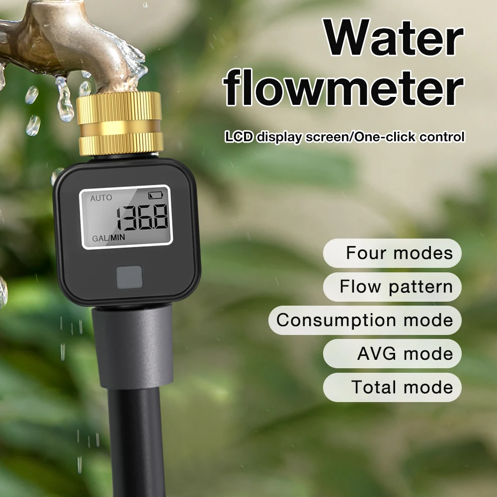 Digital Water Flow Meter High Accuracy IP5X Measure Water Consumption and Flow Rate for Outdoor Garden Watering Irrigation Hose