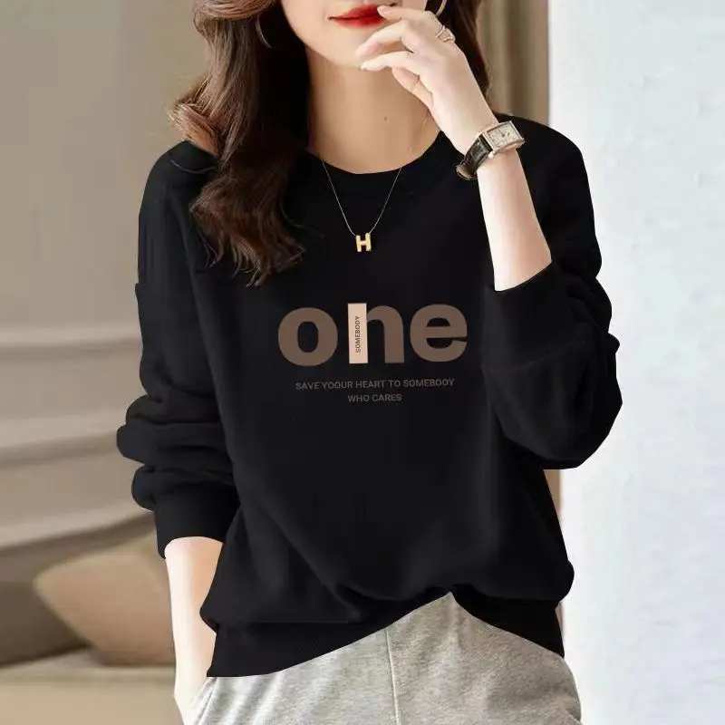 Women\'s Autumn and Winter Fashion Simplicity Printing O-neck Long Sleeve Sweatshirts Women Clothes Casual All-match Loose Tops