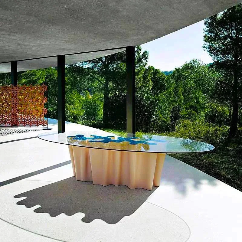 light luxury glass dining table designer creative irregular special-shaped table