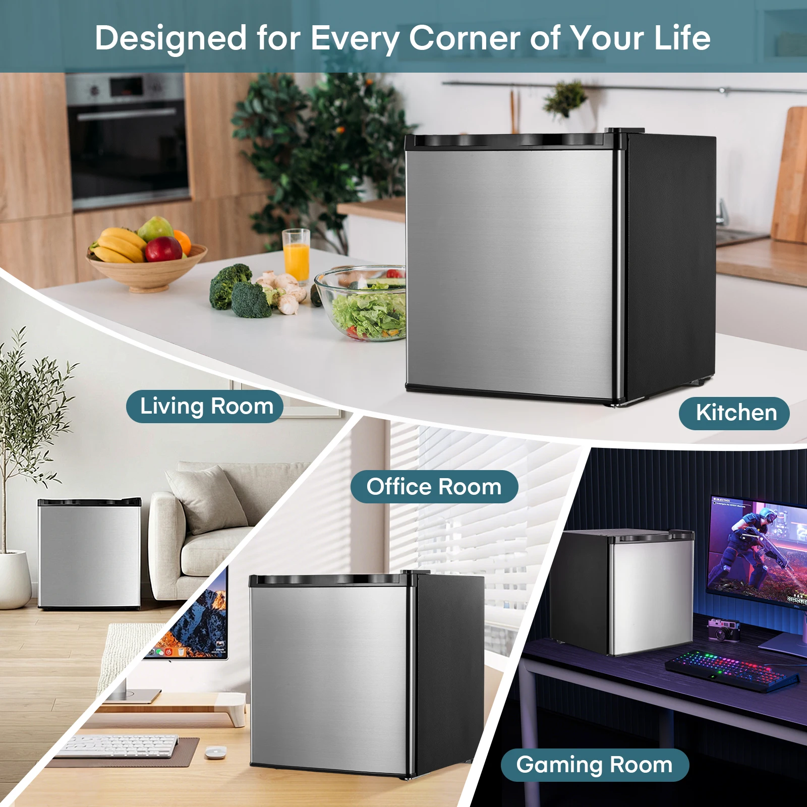 1.1 Cu. ft Compact Upright Freezer, Stainless Steel Mini Freezer with Removable Shelf, 7 Adjustable Temperature Settings, Reversible Door, Lightweight – for Home Kitchen/Apartment
