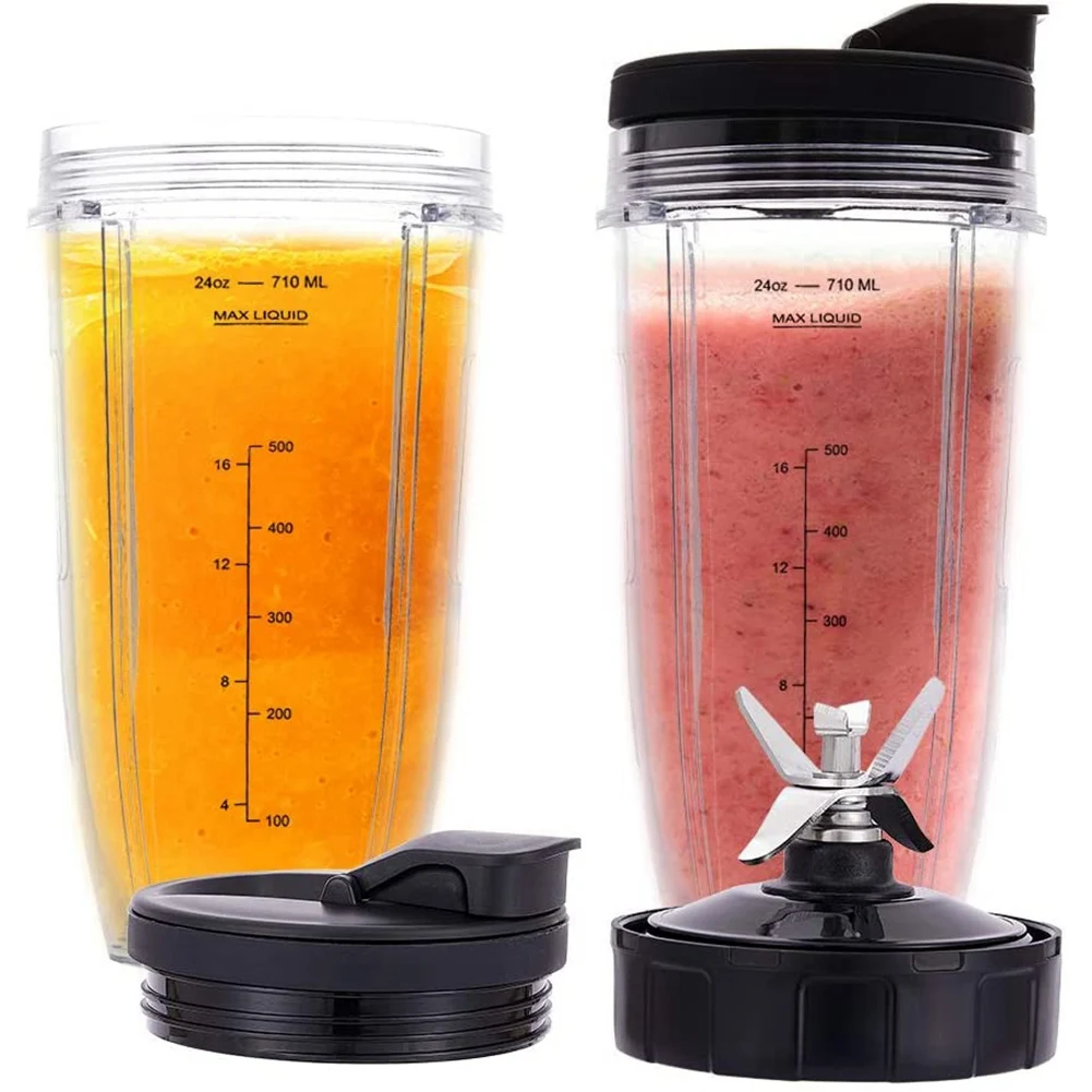 24Oz Cups with To-Go Lids, 7 Fins Extractor Blade, for Nutri Ninja Auto IQ BN801 SS101 BL480-30 BL641 BL642-30 Blender