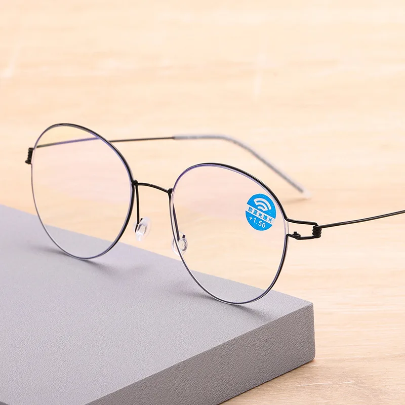 Vintage Anti-blue Men Women Round Screwless Reading Glasses 1.50 Ultralight Anti-fatigue Magnifier