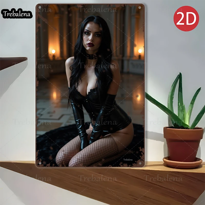 1PC 2D Flat 8*12inch Metal Sign Gothic Beauty in Velvet Room Decorative Metal Sign