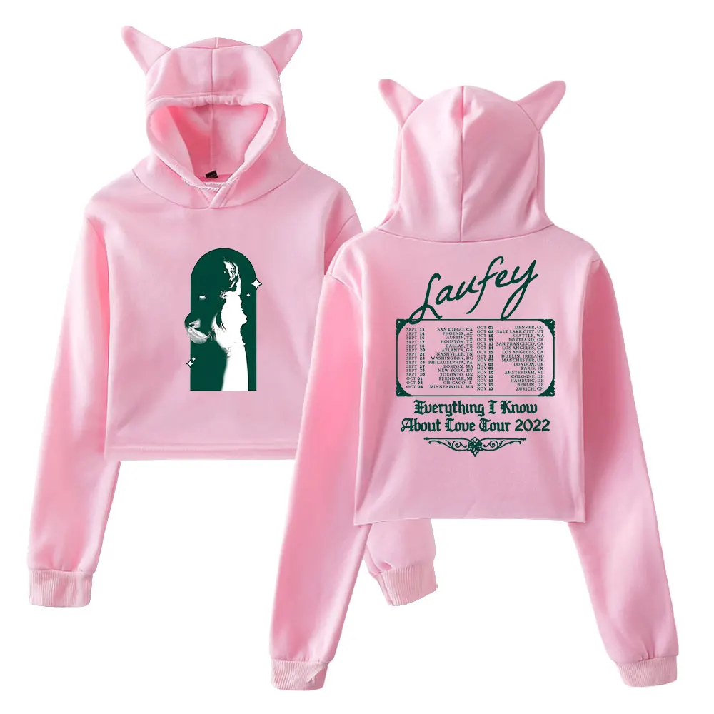 Laufey merch music fans trendy kawaii hoodies women  Rabbit ears causal hoodies  short Sleeve unisex  sweatshirt