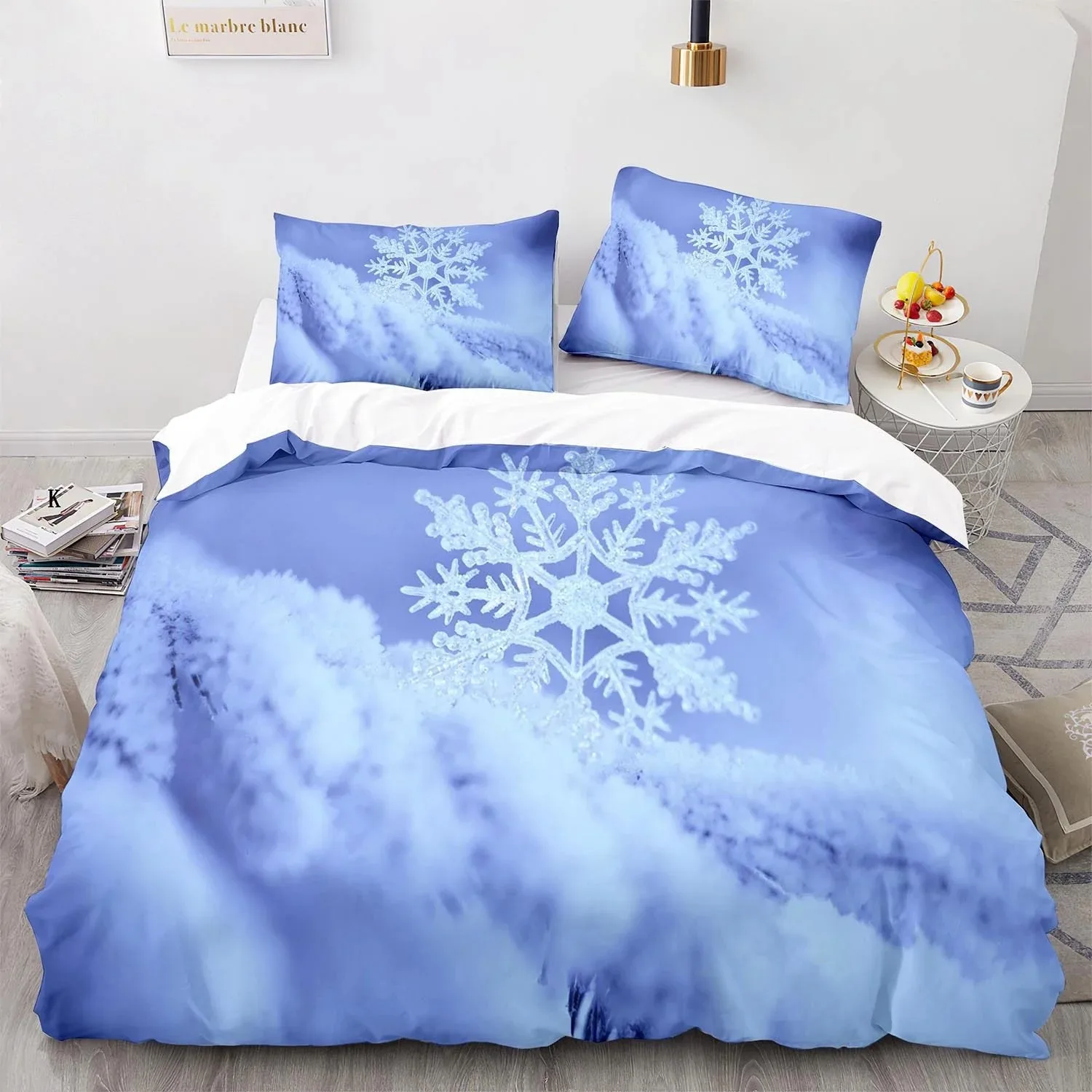 

Snowflake Polyester Duvet Cover Set For Teens King Queen Twin Full Size Geometric Winter Inspirations Theme Cold Weather Season