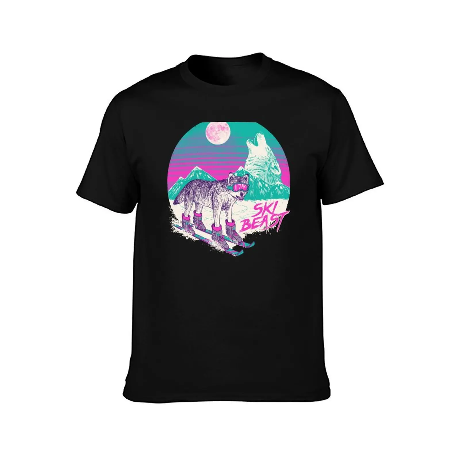 Ski Beast T-Shirt, Summer Casual Cotton Tee, Oversized Streetwear Tops, Vintage Graphic Print, Loose Fit Short Sleeve