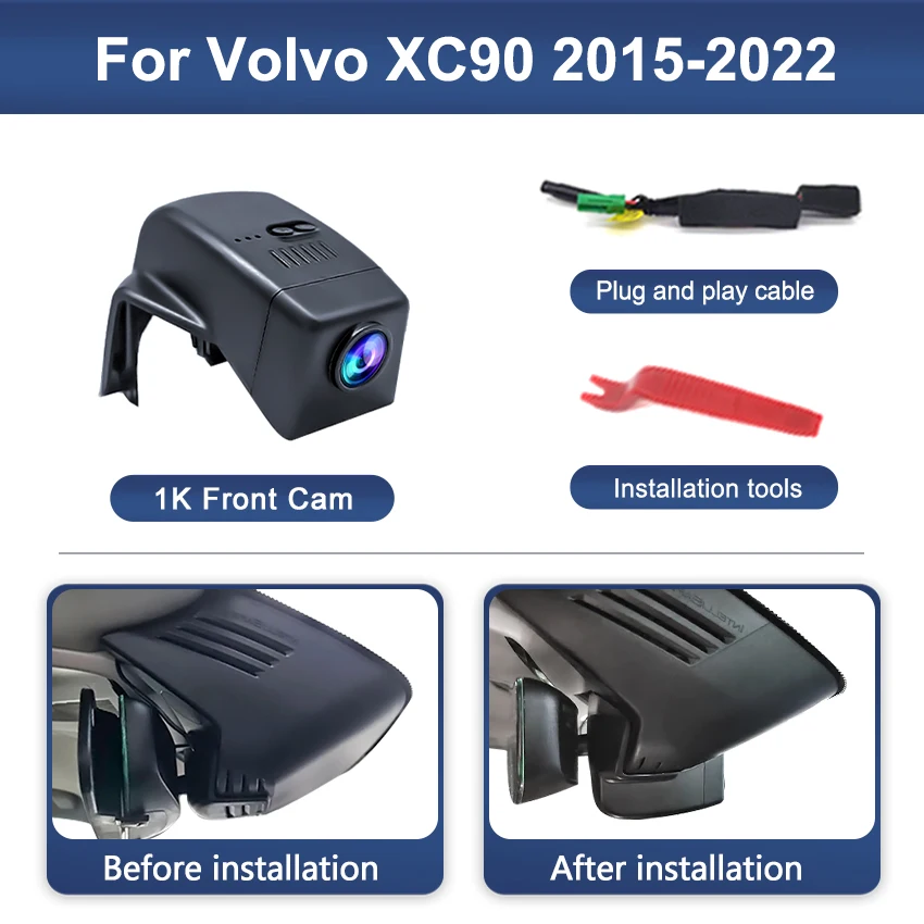 For Volvo XC90 2015 2016 2017 2018 2019 2020 2021 2022 Plug and Play Hidden Car DVR Dash Cam Driving Recorder Cameras,4K DashCam image 3
