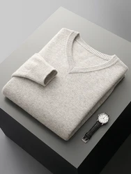 Luxury Men Cashmere Sweater Warm Soft V-Neck Pullover Autumn Winter 100% Merino Wool Knitwear Smart Casual Jumpers Basic Tops