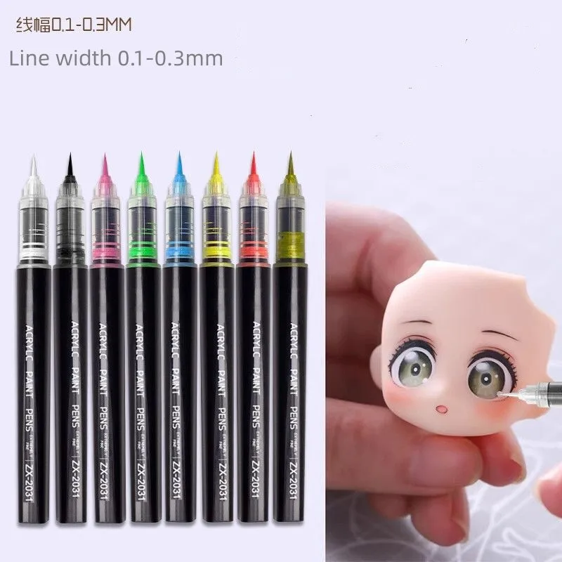 Ultra Fine Tip BJD Doll Special Hook Line Pen 8 Colors DIY Repaint Makeup Pigment Waterproof Quick Dry Anti Smudge Fade Proof