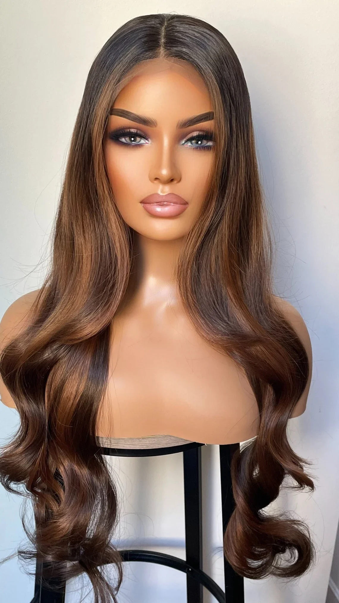 

Long 30inch Soft Ombre Brown Wave 5x5 Silk Base Glueless Jewish Human Hair Wig With Baby Hair HD Lace European Hair Preplucked