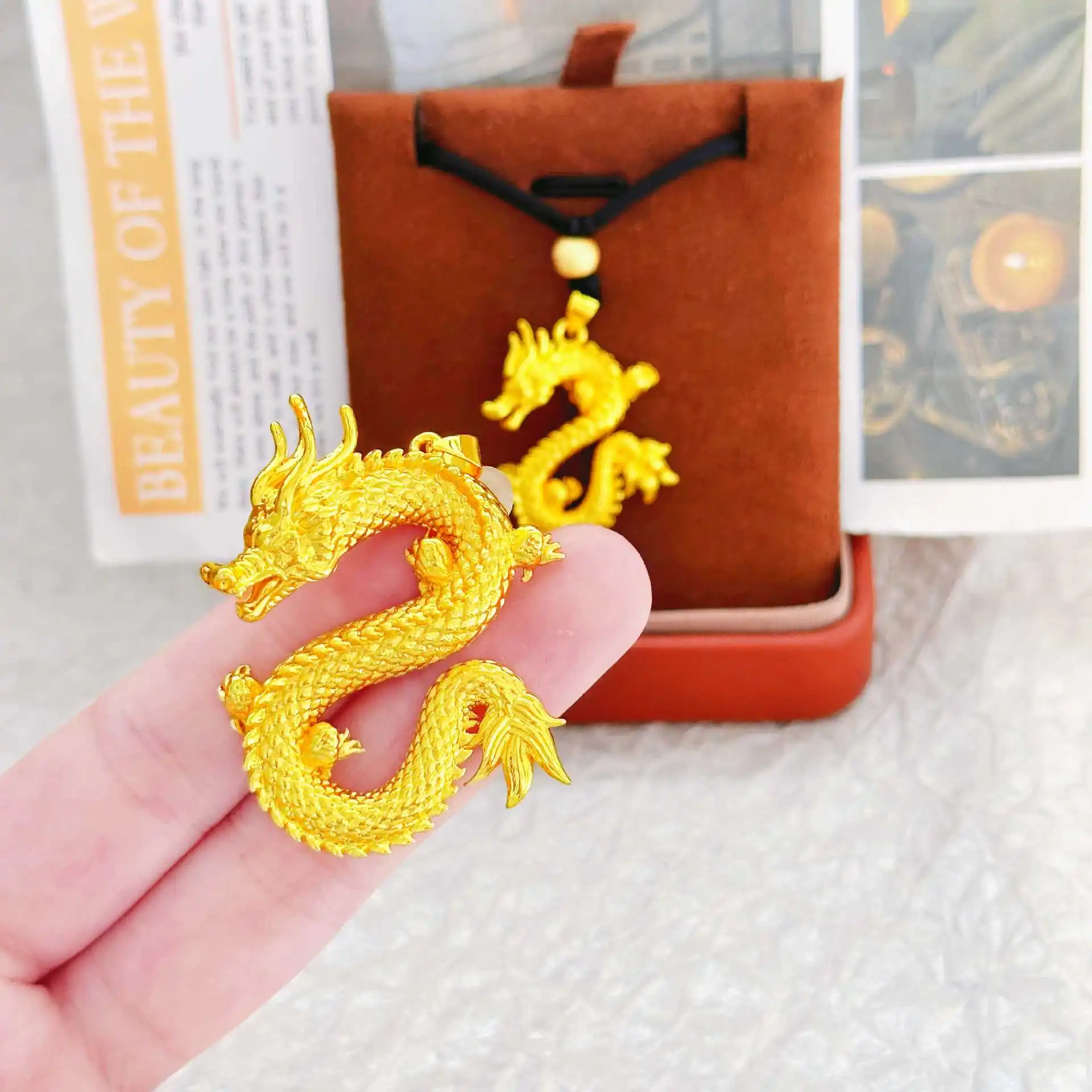 Smooth Mild Flying Dragon Pendant For Men And Women 24K Gold AU999 rounded polished edges protect delicate neck skin all day