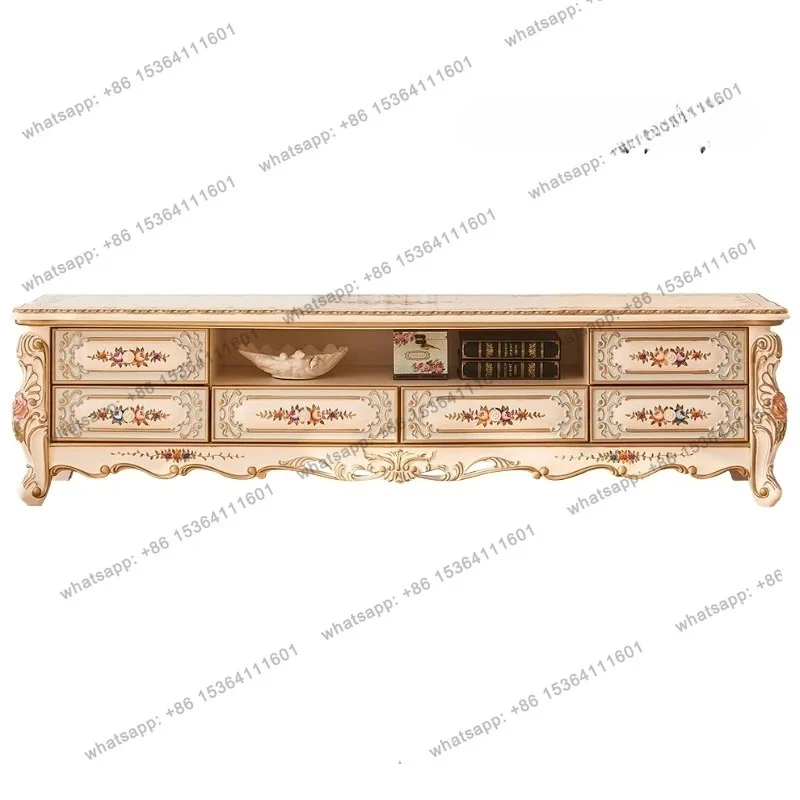 

European hand-painted rose French palace gold painting living room home all solid wood luxury TV floor cabinet decoración hogar