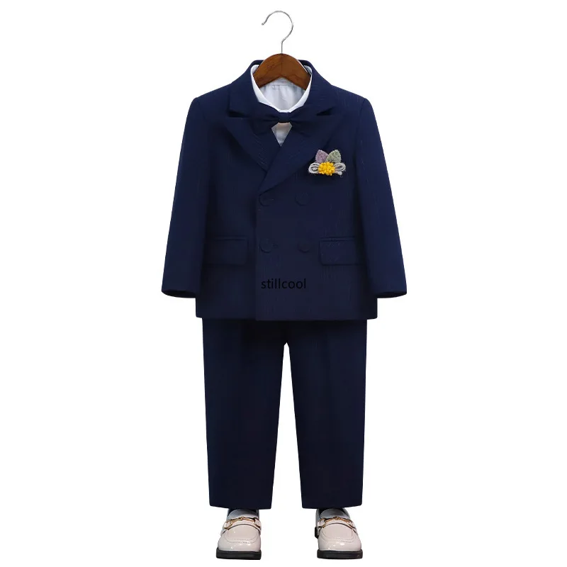 Children Formal Suits Autumn 2024 New Khaki Elegant Boys Hosting Piano Performance Tuxedo Flower Kids Wedding Blazers Set 8 10 Y