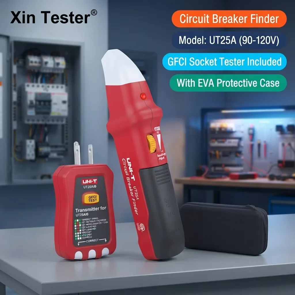 Xin Tester Digital Circuit Breaker Finder GFCI Socket Tester XT-33A UT25A AC 90-120V Electrical Outlet Locator with EVA Case