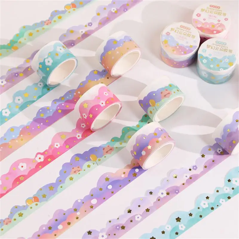 เทปกาว Washi ลายเมฆอย่างน่ารักแบบ DIY สมุดไดอารี่วางแผนสติ๊กเกอร์ไดอารี่กระดาษกาวเครื่องเขียนเกาหลีอุปกรณ์สำนักงาน