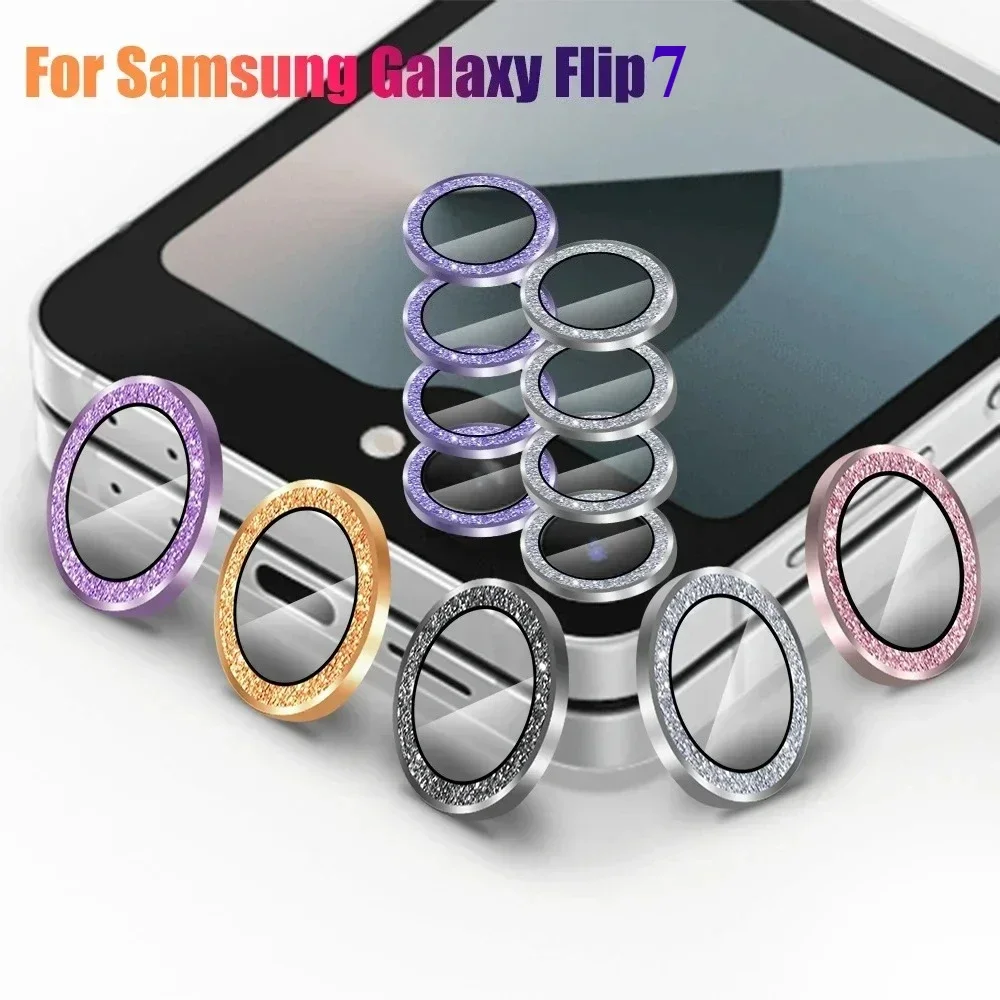 

1 Set Glitter Ultra HD Tempered Glass Camera Protector Film For Samsung Galaxy Z Flip 7 6 5 4 Anti-scratch Metal Ring Lens Cover