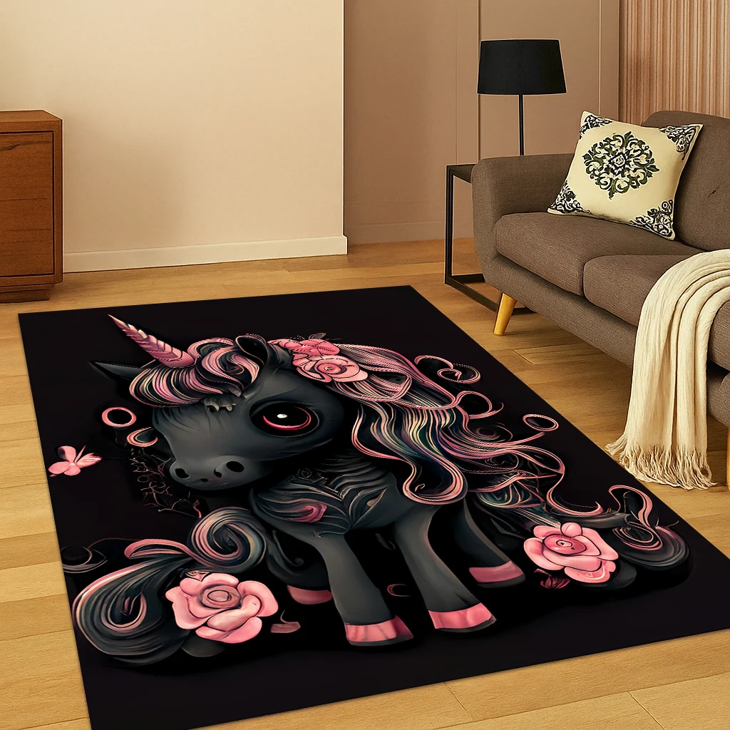Cartoon süßer Einhorn-Teppich für Zuhause, Schlafzimmer, Wohnzimmer, Sofa, Fußmatte, Dekor, Kinderbereichsteppich, großes Spiel, rutschfeste Fußmatten