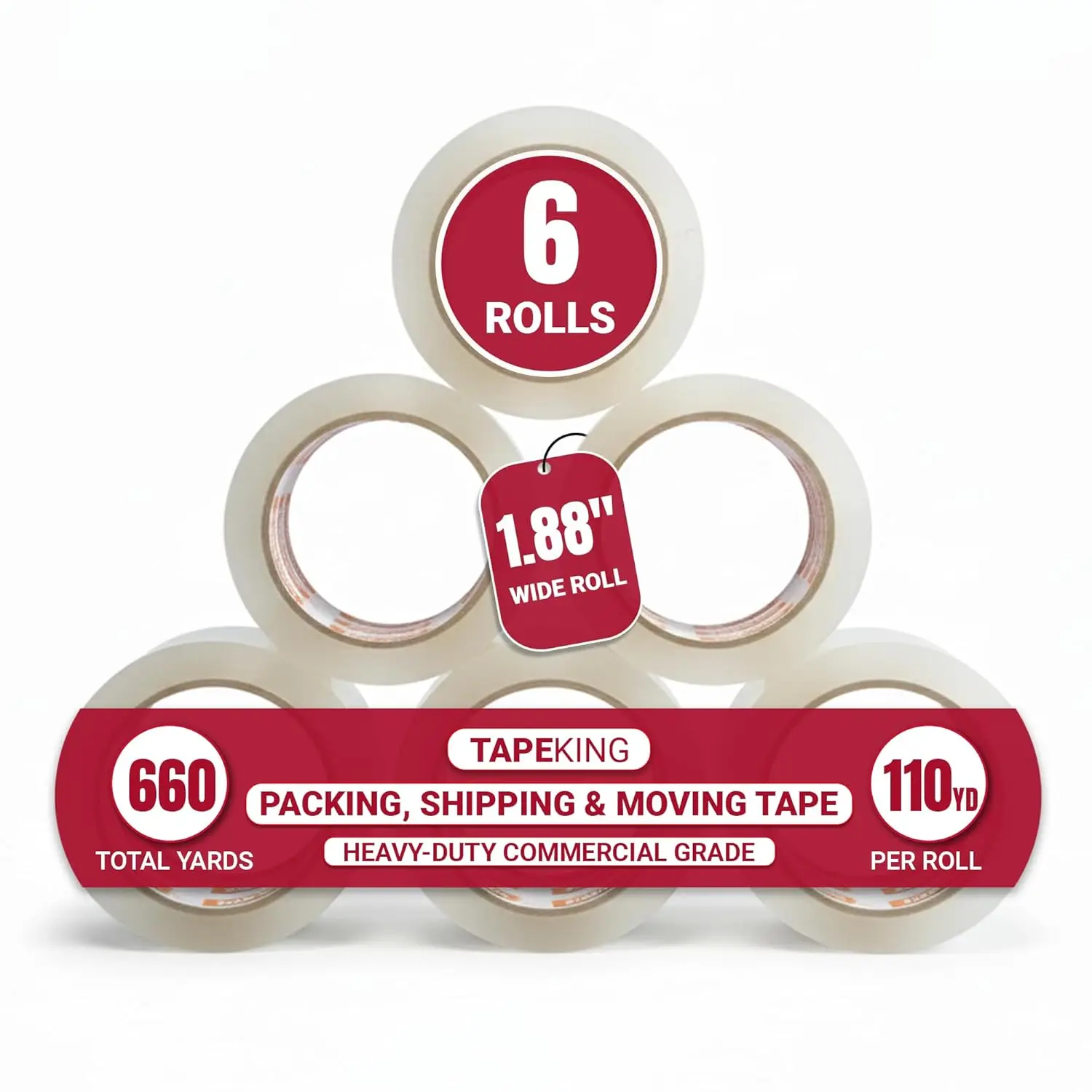 

Clear Packing Tape | 110 Yards Per Roll (6 Rolls) | 1.88 Inch Wide Heavy Duty Packing Tape 2.7mil Strong Adhesive for Mo