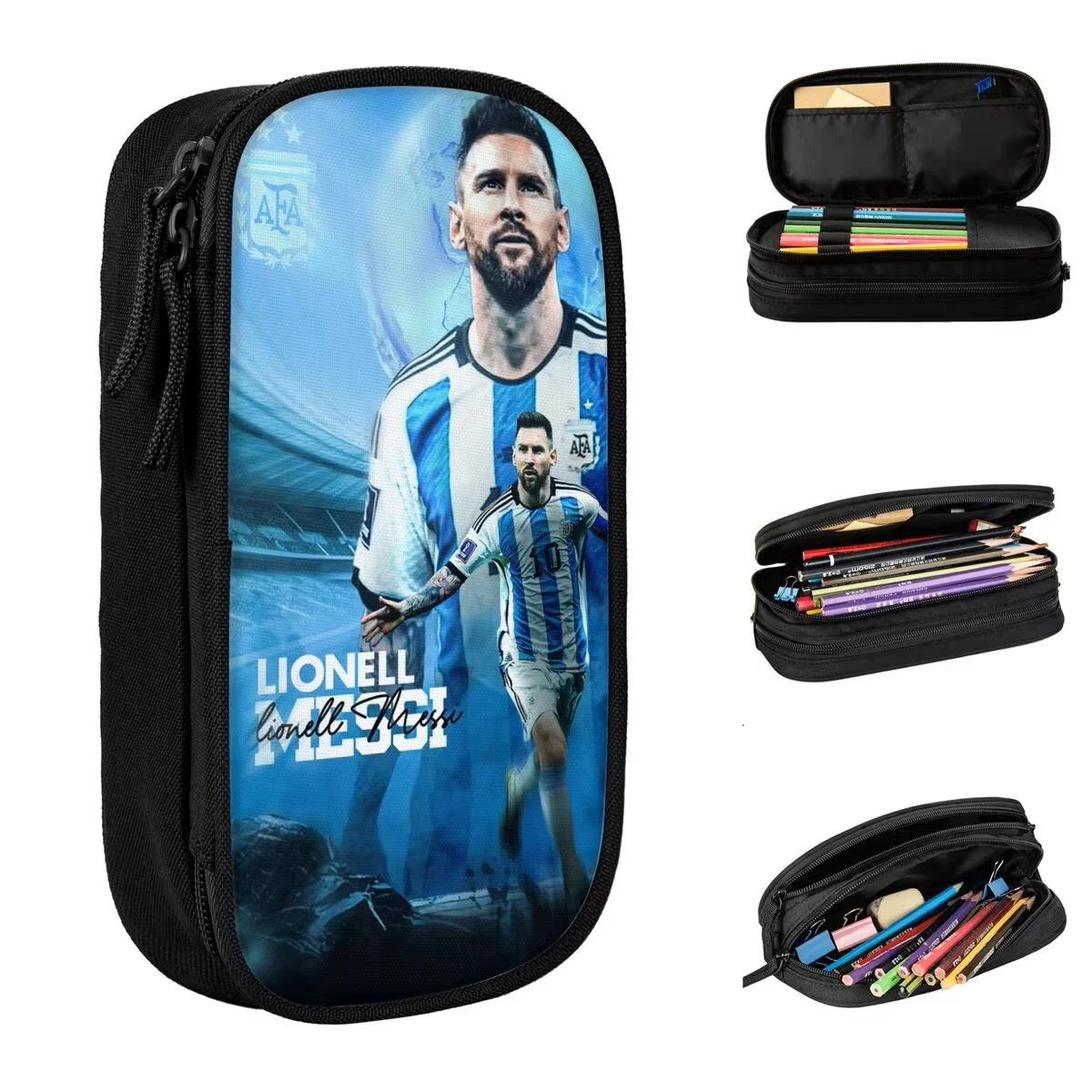 Argentina Football Messi Pen Box Merch Large-capacity Office Accessories Pencil Case Stationery Suprise Gift