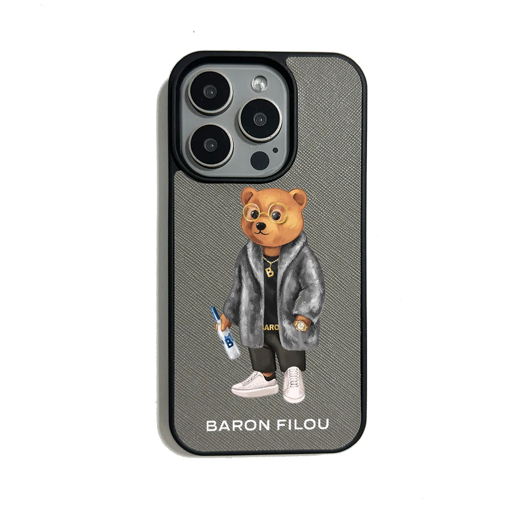 BARON FILOU BEAR جراب هاتف آيفون 16 15 14 plus 13 12 11 pro max 16E غطاء فاخر متقاطع من الجلد فوندا ملابس الشارع الشهير carcasa