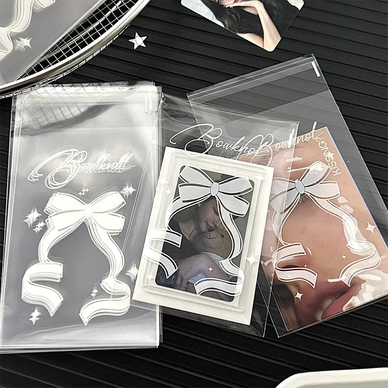 

50pcs/pack Bowknot Stars Photocard Sleeves Self Adhesive Bag Card Cover Idol Photo Protector Gift Jewelry Packaging Bag