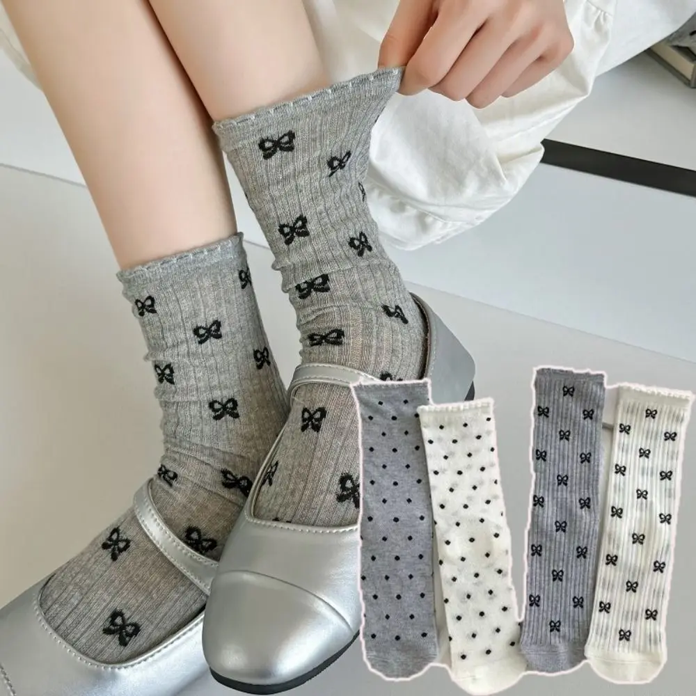 New Breathable Bowknot Socks Spring Summer Y2K Cotton Socks Sweet Thin Sweet Stockings