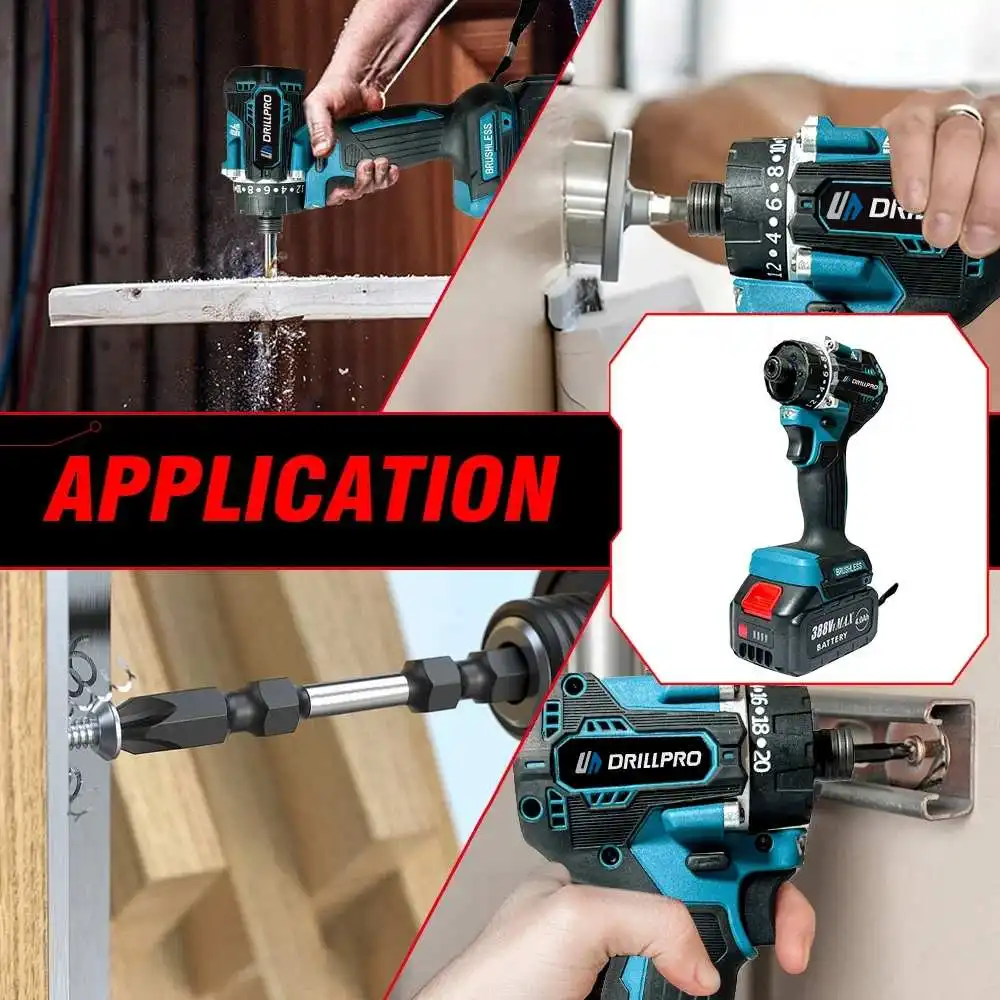 Drillpro Brushless Electric Impact Drill Screwdriver 20+1 Rechargeable Cordless Electric Drill Screw Driver for Makita Battery