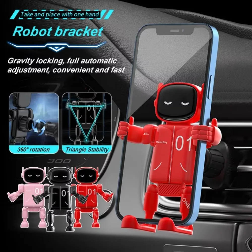 High Quaity Cartoon Car Phone Holder Gravity Type Fully Automatic Robot Model Robot Shaped ABS Automotive Interior