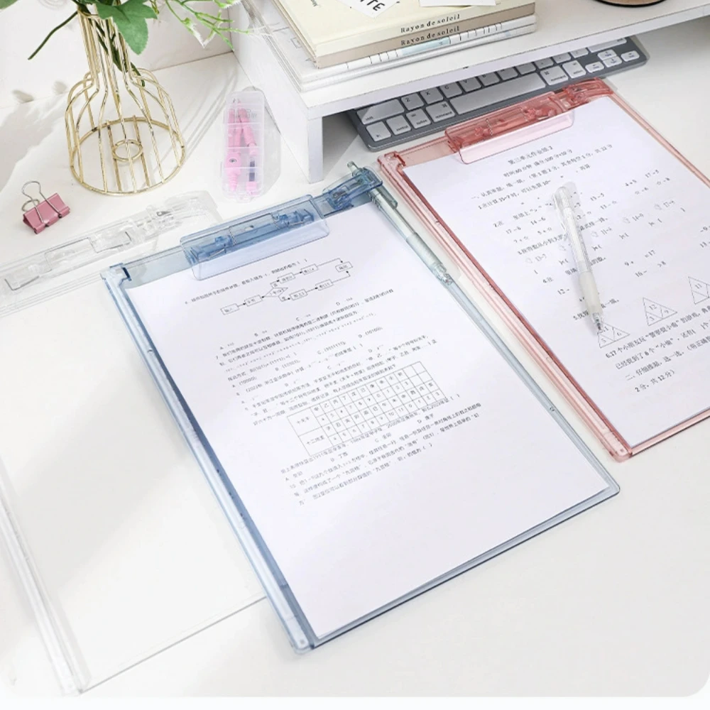 1Pc Clear Clipboard with Pen Clip and Measuring Ruler Stand Writing Board， A4 Letter Size Memo Clipboards for School, Office