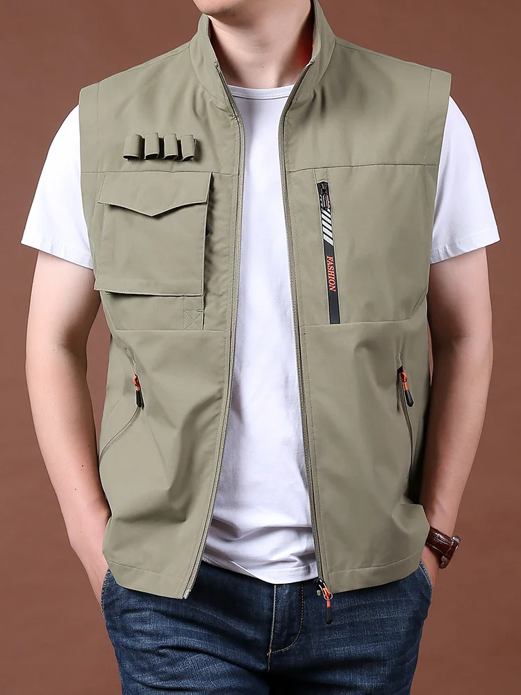 Workwear Vest Men's Summer Quick Drying Vest Men's Outdoor Sports Mountaineering Photography Fishing Stand Collar Men's Coat