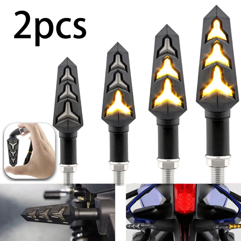 

2pcs Motorcycle Turn Signal Lights Bendable Flashing Motorbike Indicator Blinker Moto Tail Lights Signal Lamp flowing water 12v