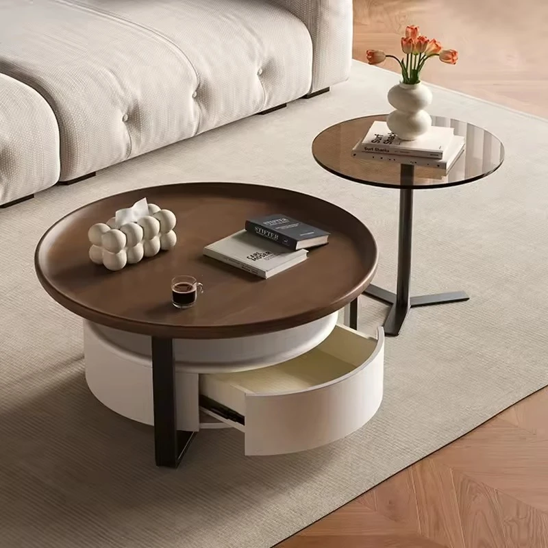 Modern high-quality wooden round coffee table set, simple storage table