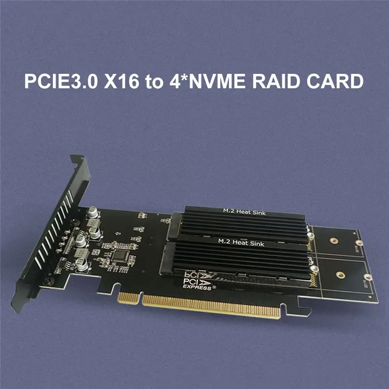 (BOFF) PCIe To M2 Adapter Card, PCIE X16 4 Port M2 NVME M Key SSD Add on Card PCI Express Expansion Card with Heatsink