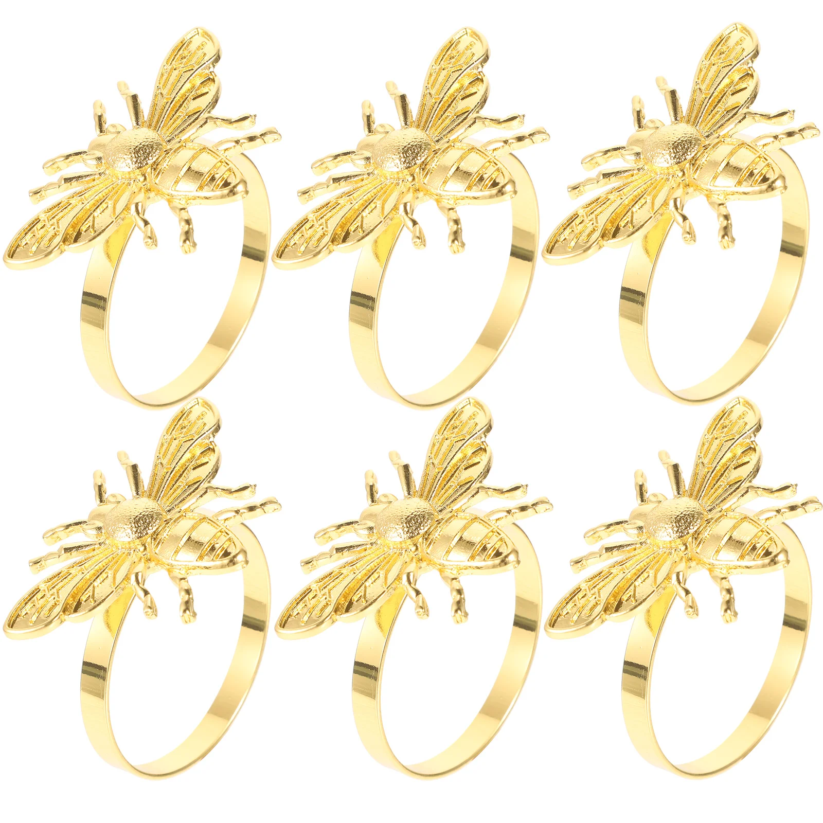 

6pcs Gold Bee Shaped Napkin Rings Elegant Table Decorations Reusable Dining Accessories Premium Material Home Party